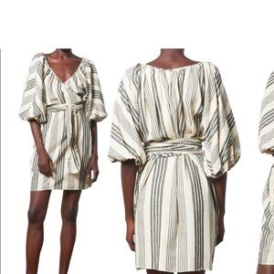 Mara Hoffman Cream and Black Striped Mini Dress